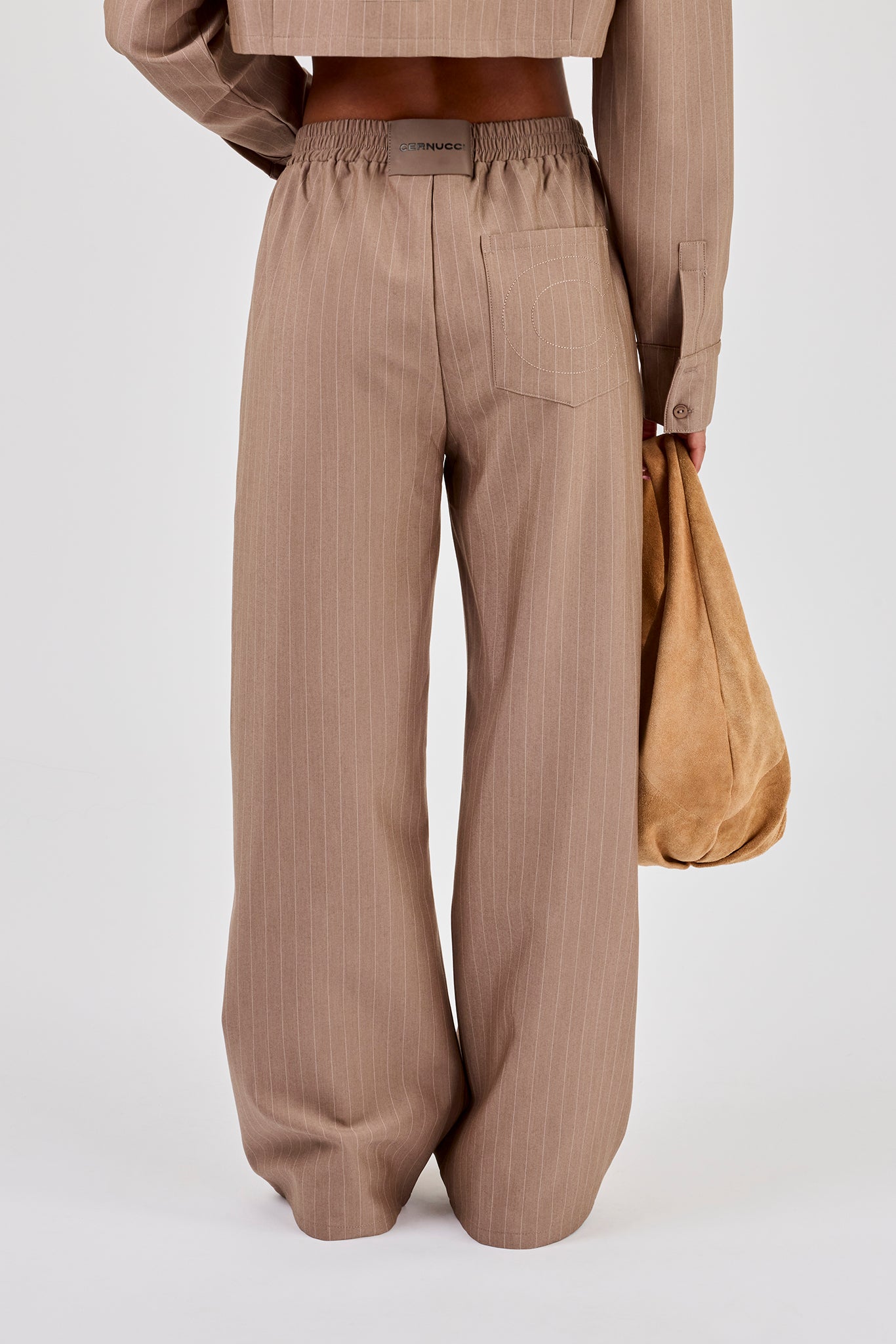 Striped Wide Leg Trouser - Taupe