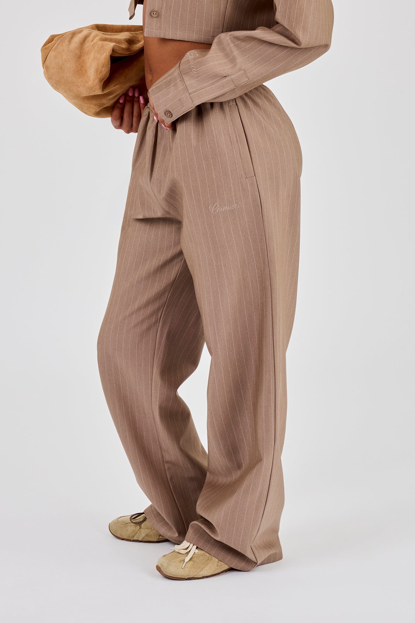 Striped Wide Leg Trouser - Taupe