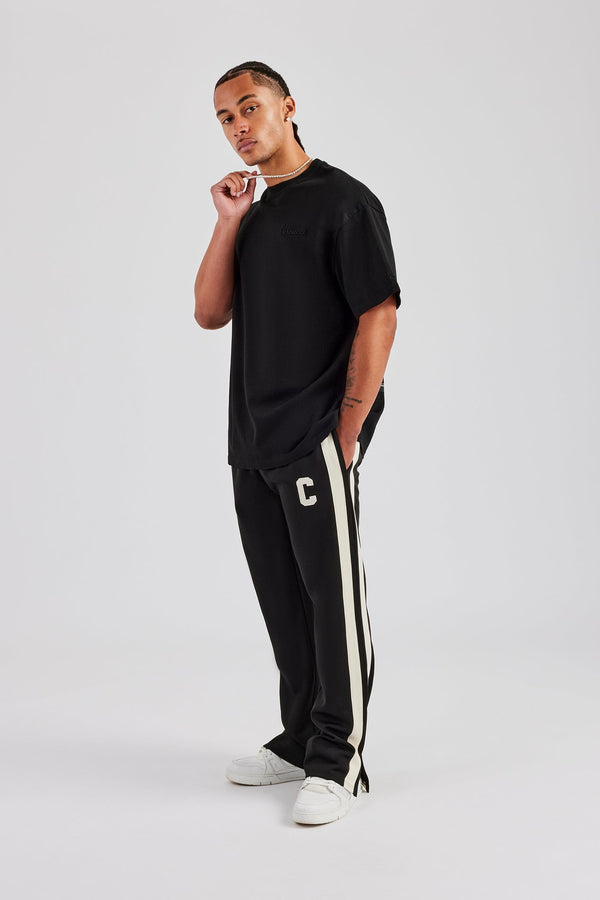 Split Hem Double Panel C Track Pant - Black