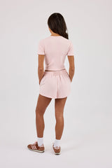 Peached Soft Touch Short Sleeve Top & Button Front Short - Baby Pink