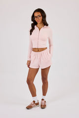 Peached Soft Touch Button Front Short - Baby Pink