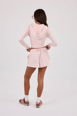 Peached Soft Touch Fitted Zip Through Hoodie & Button Front Short - Baby Pink
