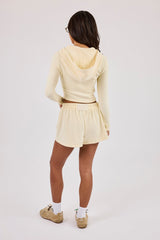 Peached Soft Touch Fitted Zip Through Hoodie & Button Front Short - Butter Yellow
