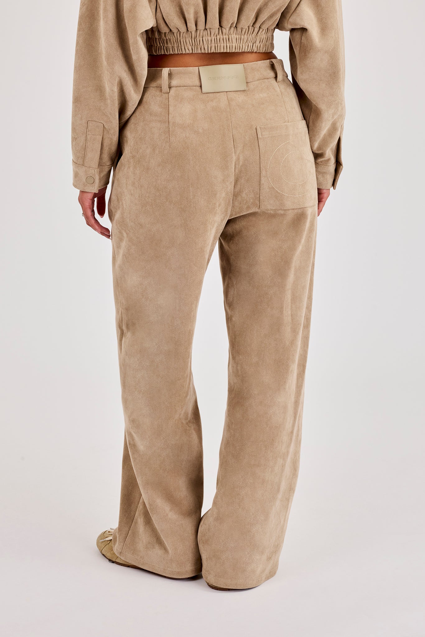 Wide Leg Suede Trouser - Beige