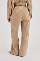 Wide Leg Suede Trouser - Beige