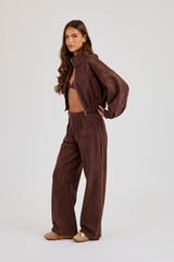 Suede Wide Leg Trouser - Chocolate