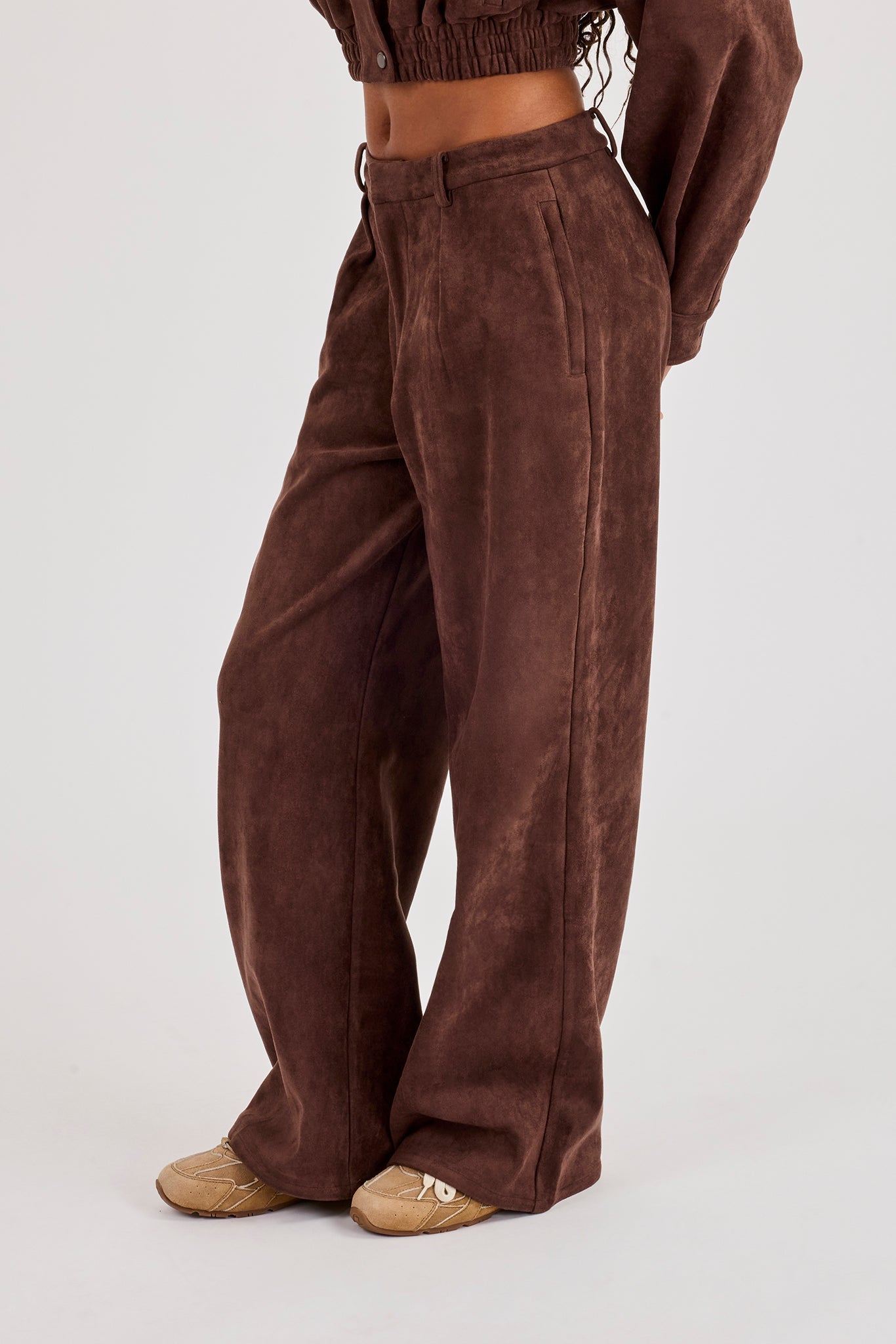 Suede Wide Leg Trouser - Chocolate