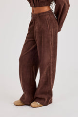 Suede Wide Leg Trouser - Chocolate