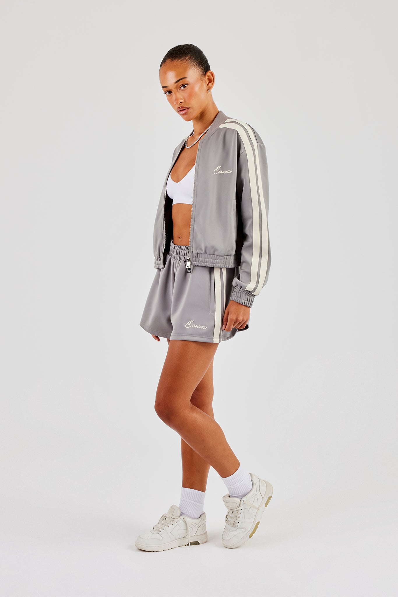 Taping Bomber Jacket & Taping Shorts - Grey