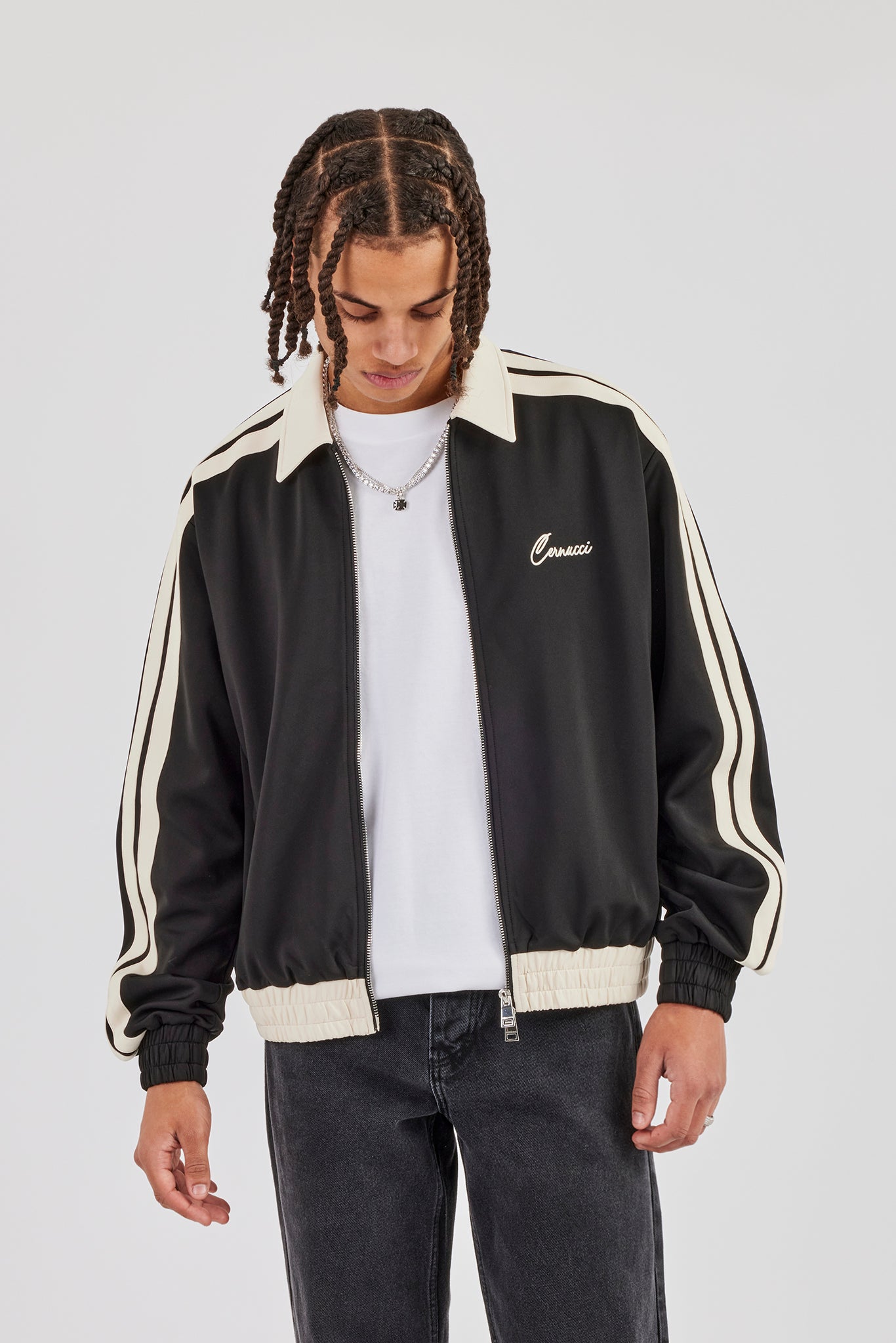 Contrast Collar Taping Jacket - Black