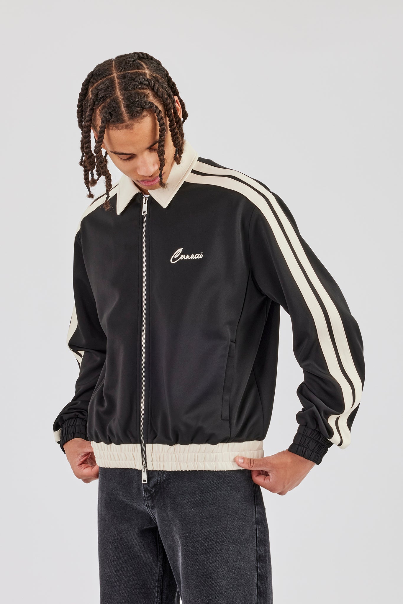 Contrast Collar Taping Jacket - Black