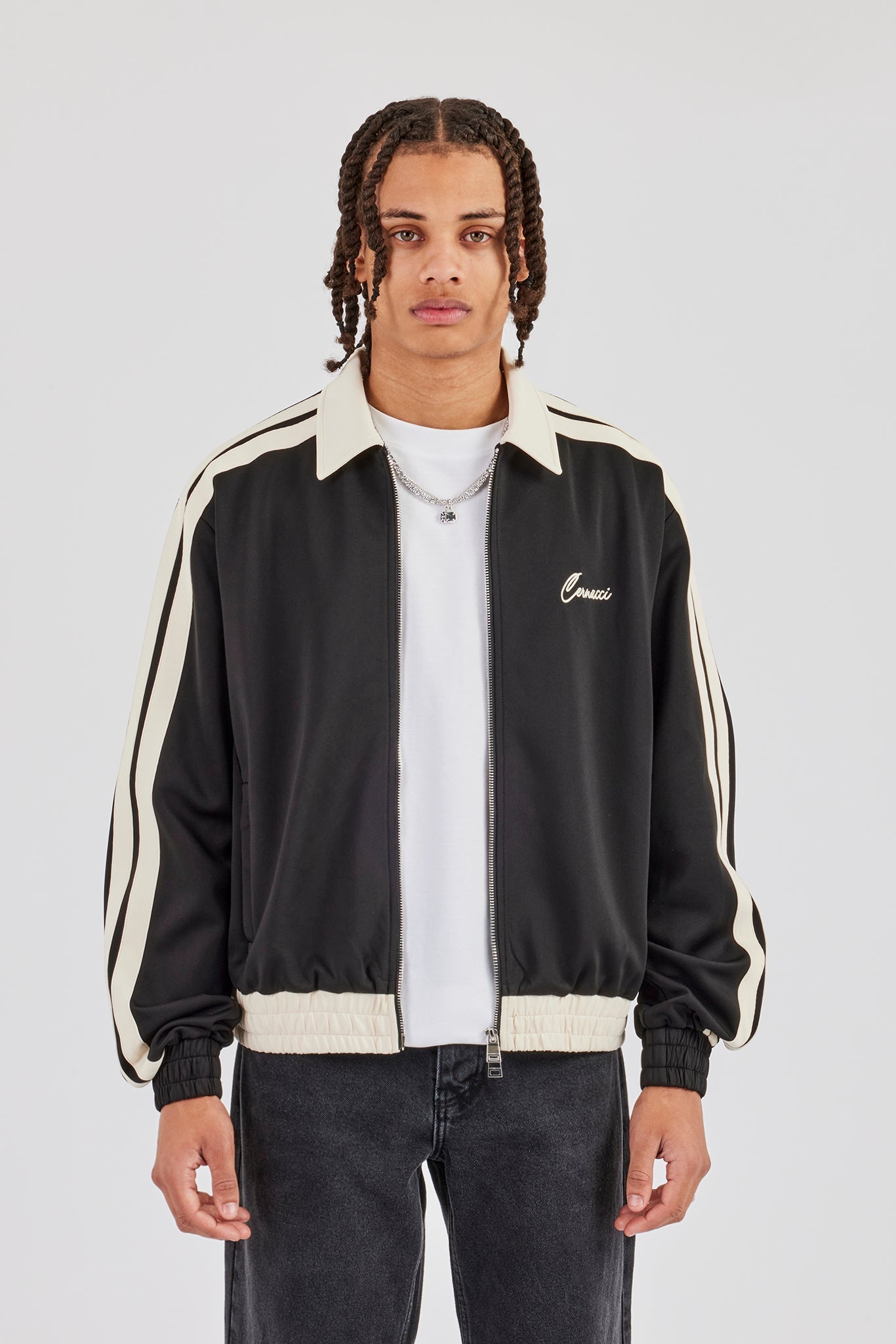 Contrast Collar Taping Jacket - Black