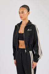 Taping Cropped Funnel Neck Jacket - Black