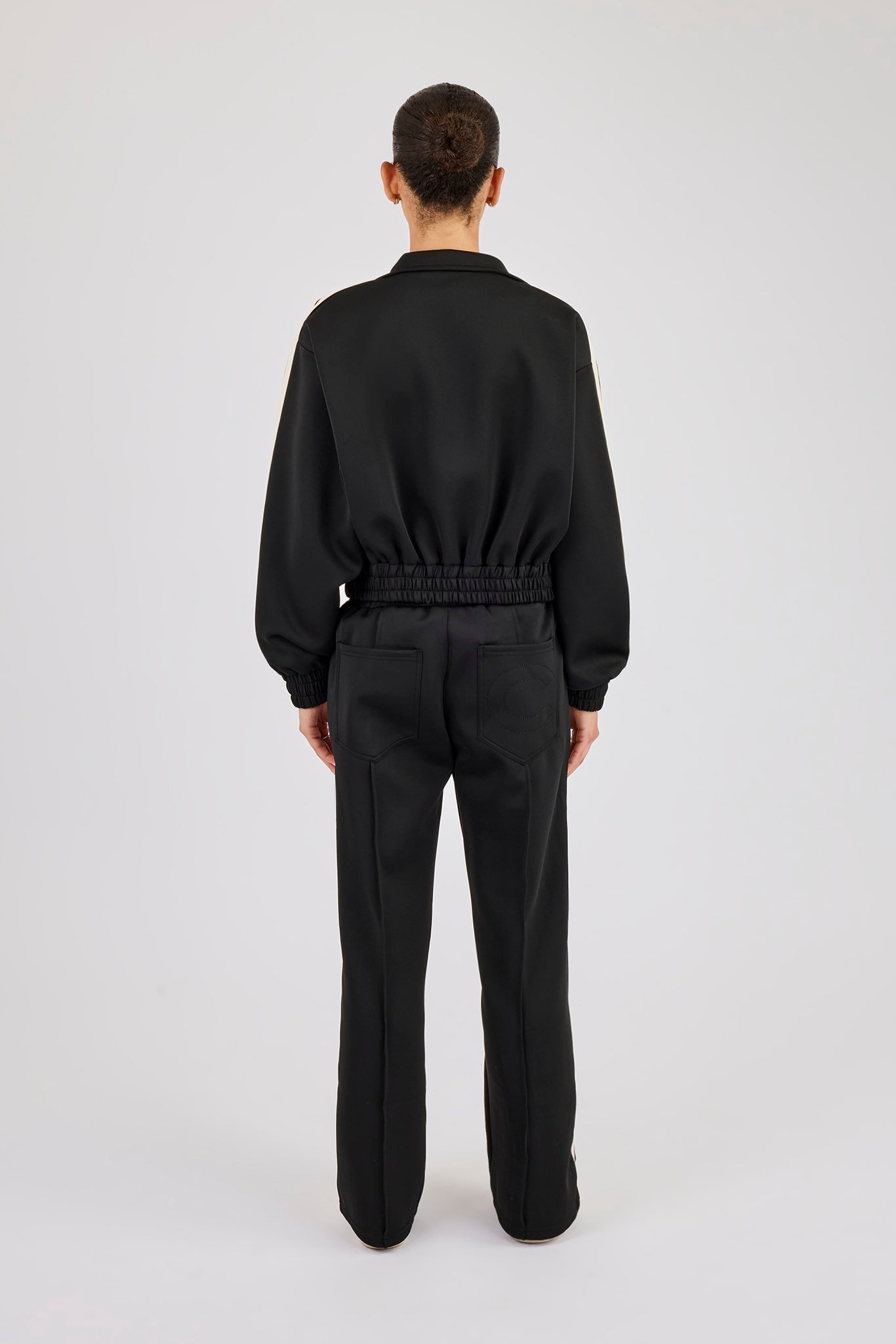 Taping Cropped Funnel Neck Tracksuit - Black