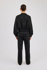 Taping Cropped Funnel Neck Tracksuit - Black