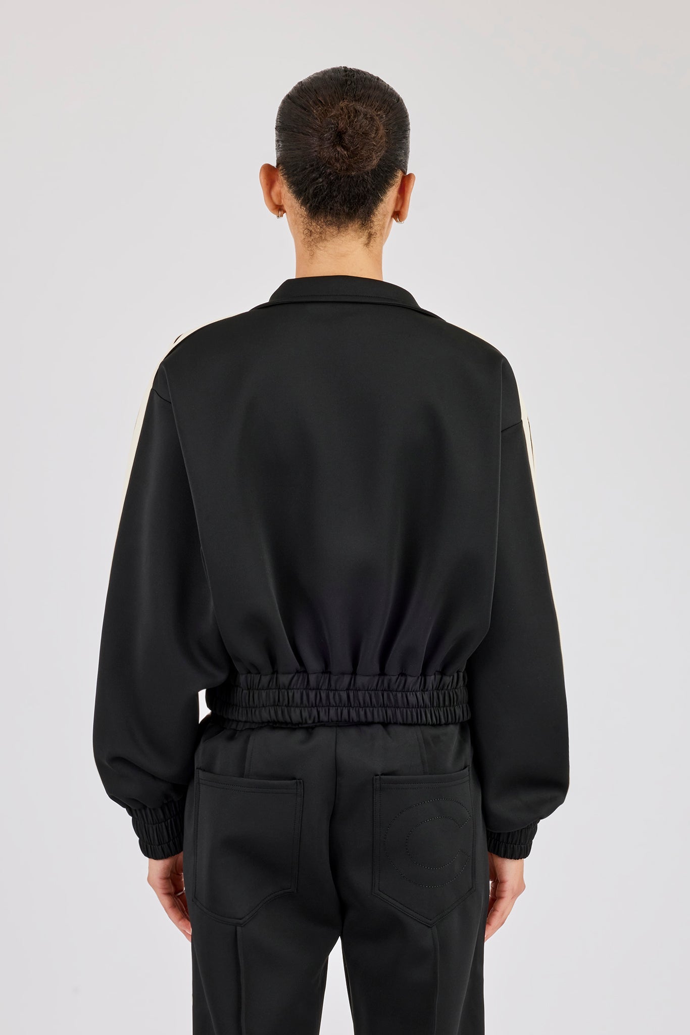 Taping Cropped Funnel Neck Jacket - Black
