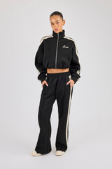 Taping Cropped Funnel Neck Tracksuit - Black