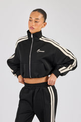 Taping Cropped Funnel Neck Jacket - Black