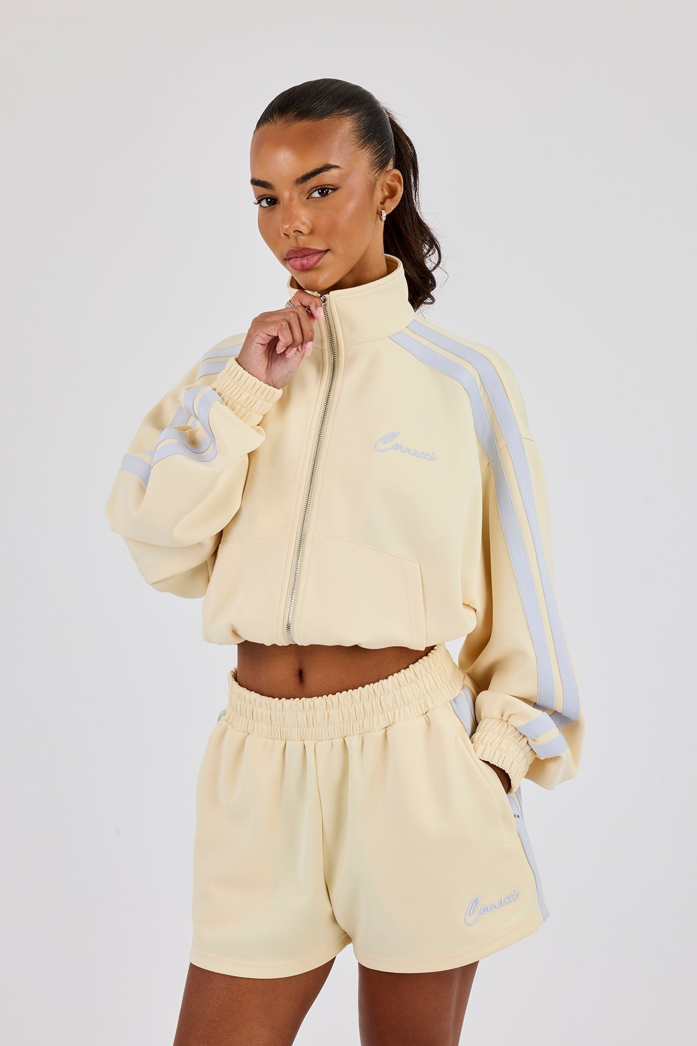 Taping Cropped Funnel Neck Jacket - Butter Yellow | Womens