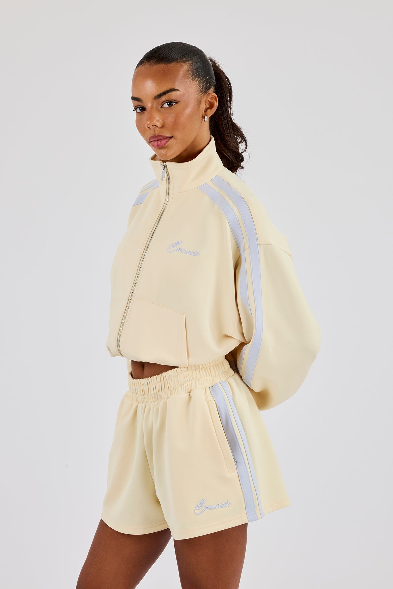 Taping Cropped Funnel Neck Jacket - Butter Yellow