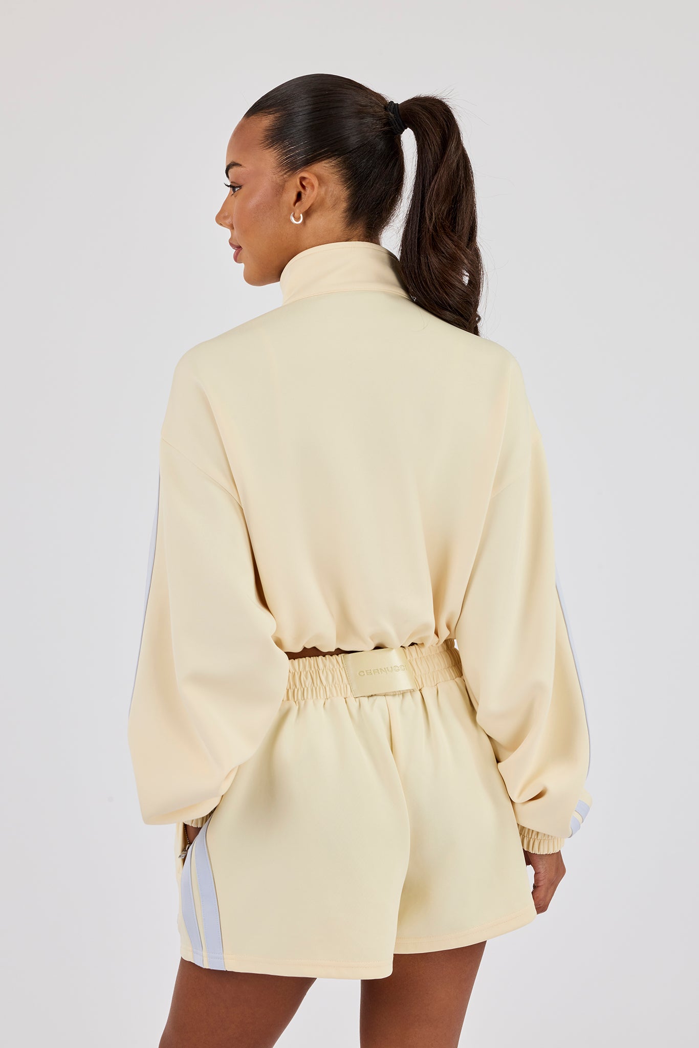 Taping Cropped Funnel Neck Jacket - Butter Yellow