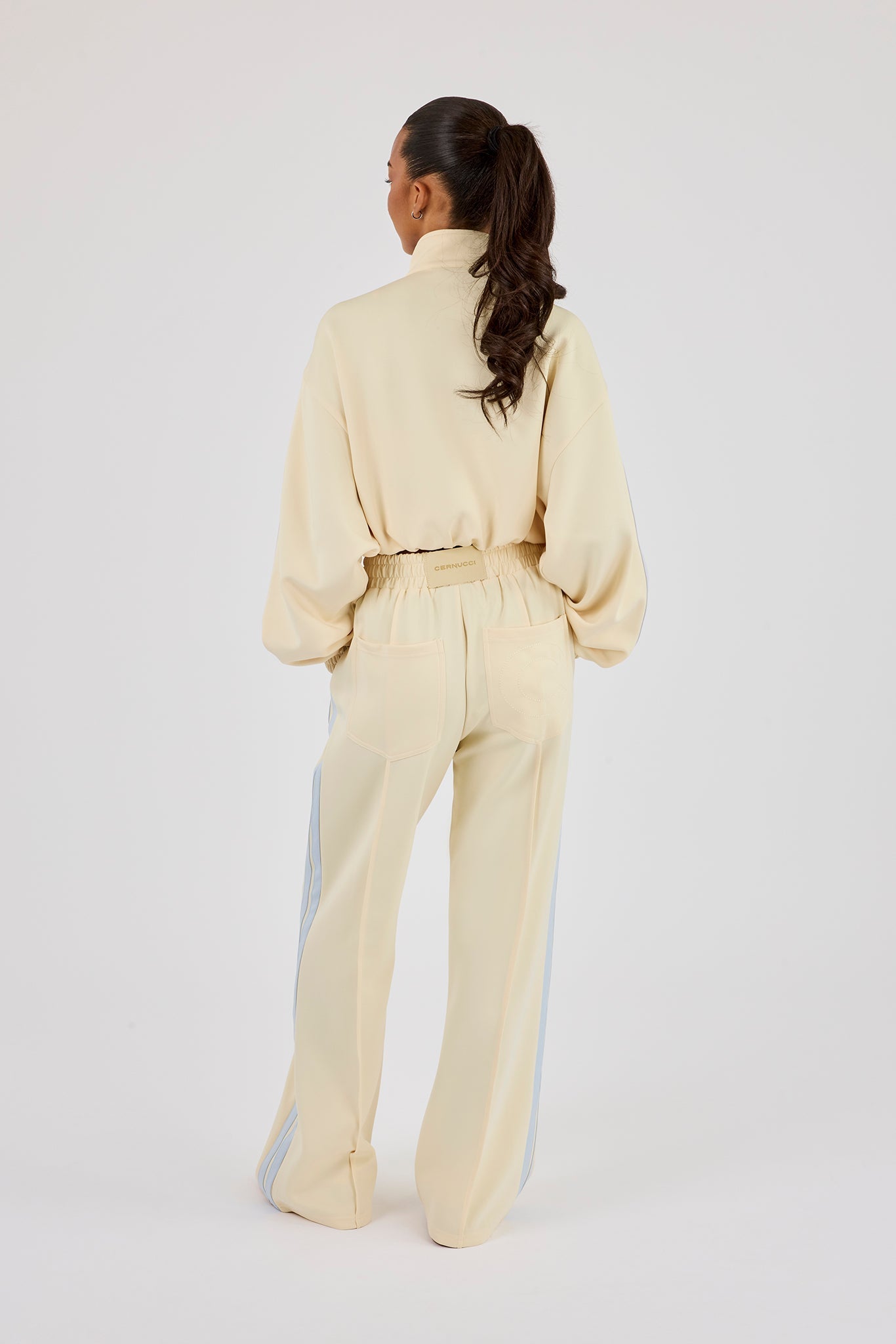 Taping Cropped Funnel Neck Jacket & Wide Leg Track Pant - Butter Yellow