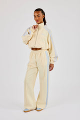 Taping Cropped Funnel Neck Jacket & Wide Leg Track Pant - Butter Yellow