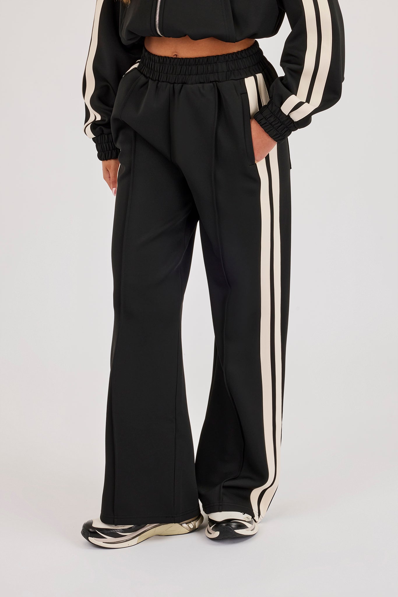 Taping Wide Leg Track Pant - Black