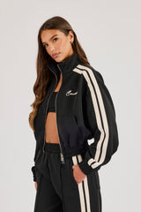 Taping Cropped Funnel Neck Jacket - Black