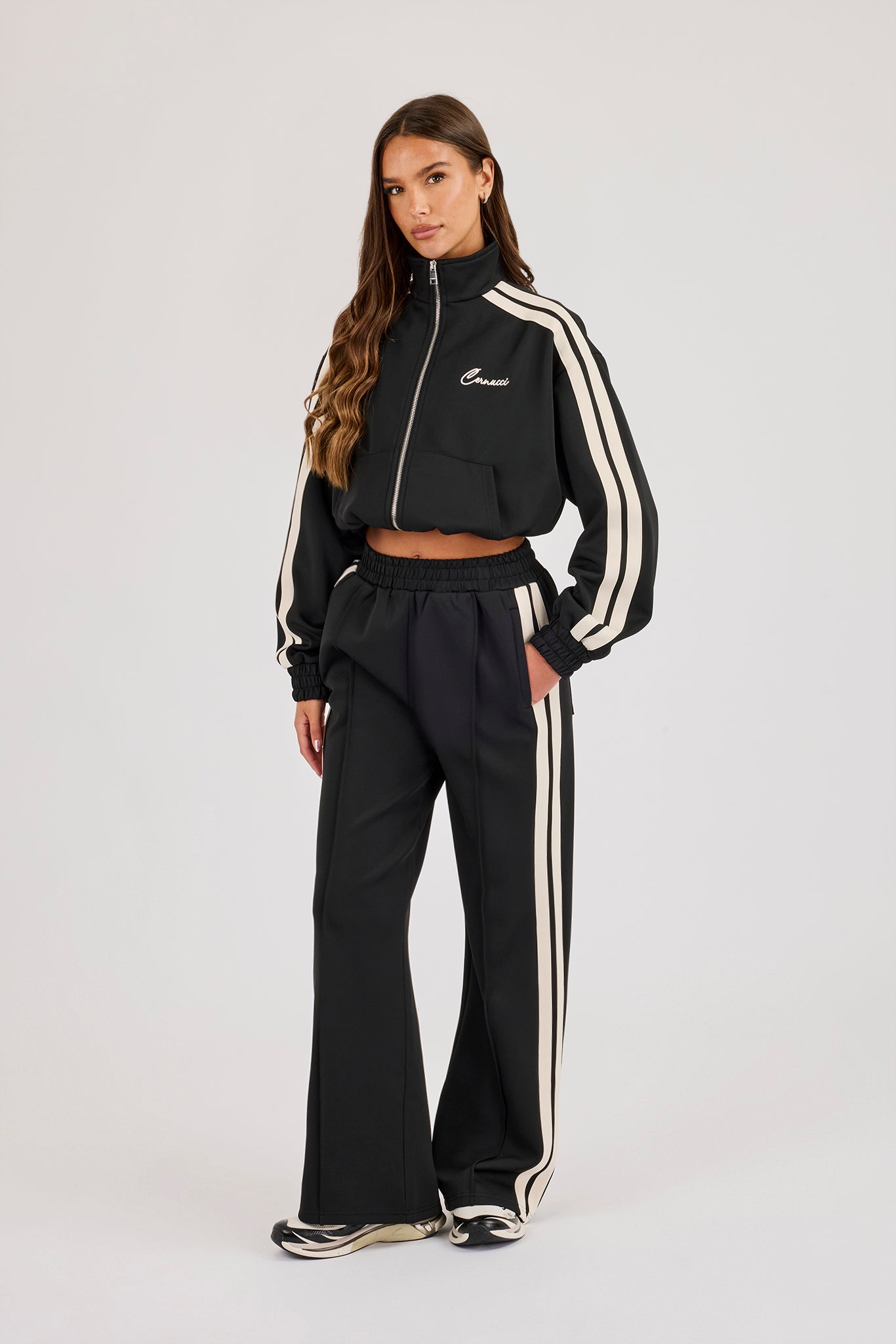 Taping Cropped Funnel Neck Jacket - Black
