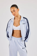 Taping Cropped Funnel Neck Jacket - Light Blue