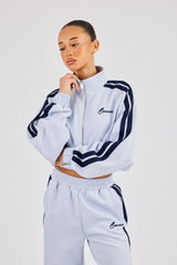 Taping Cropped Funnel Neck Jacket - Light Blue