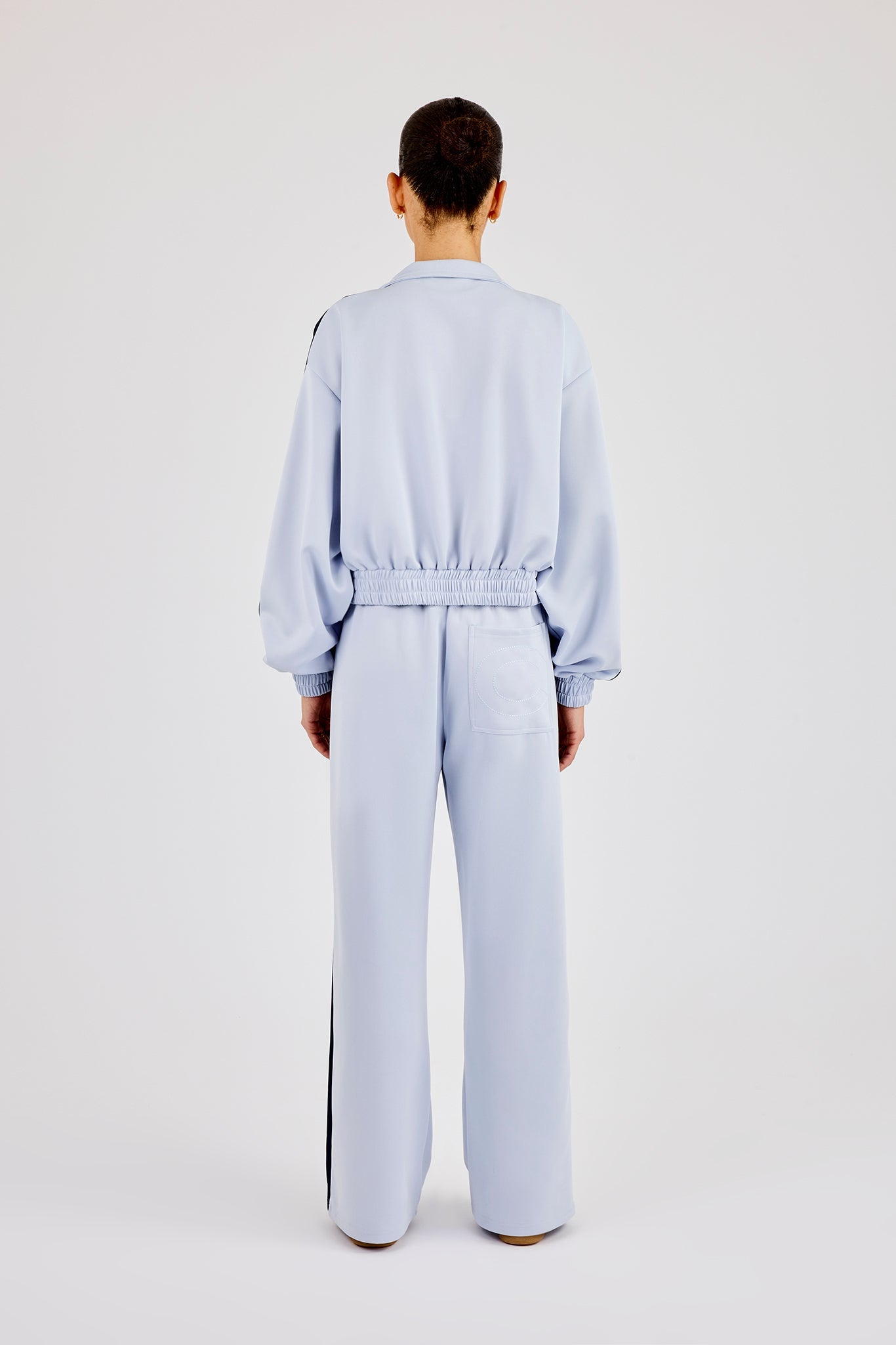 Taping Cropped Funnel Neck Jacket & Wide Leg Track Pant - Light Blue