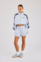 Taping Cropped Funnel Neck Zip Through & Short– Light Blue