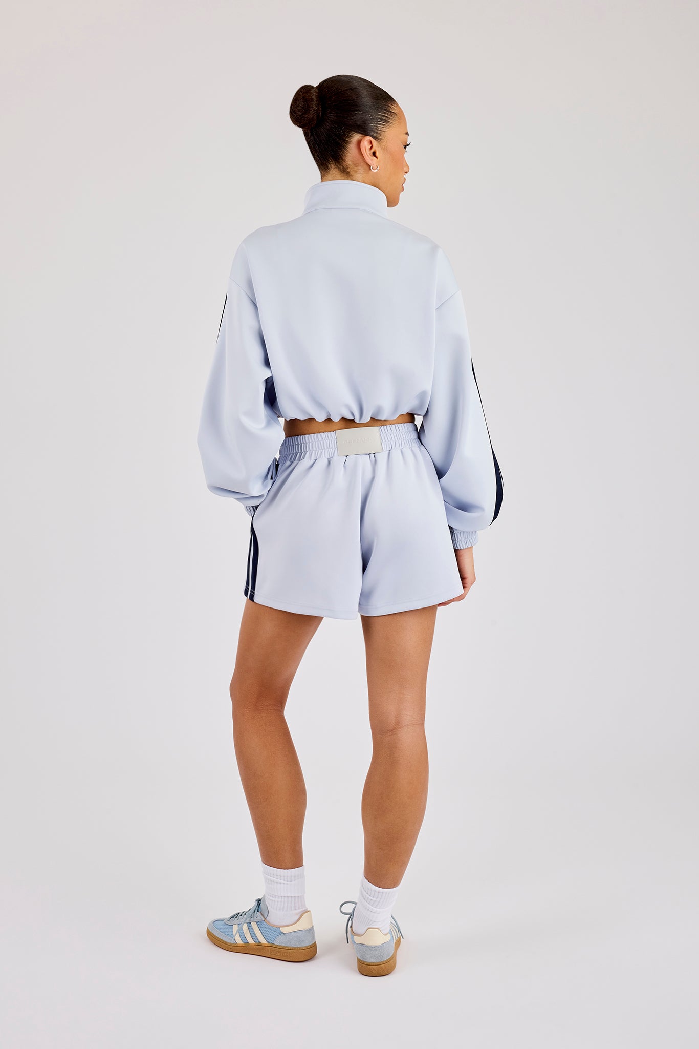 Taping Cropped Funnel Neck Zip Through & Short– Light Blue