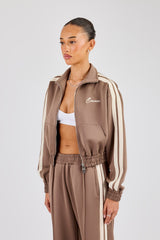 Taping Cropped Funnel Neck Jacket - Taupe