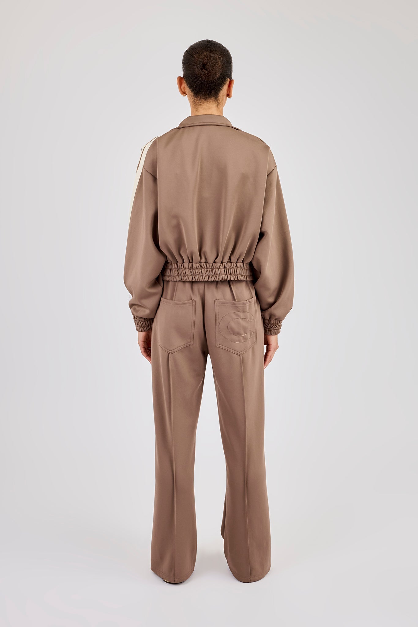 Taping Cropped Funnel Neck Tracksuit - Taupe