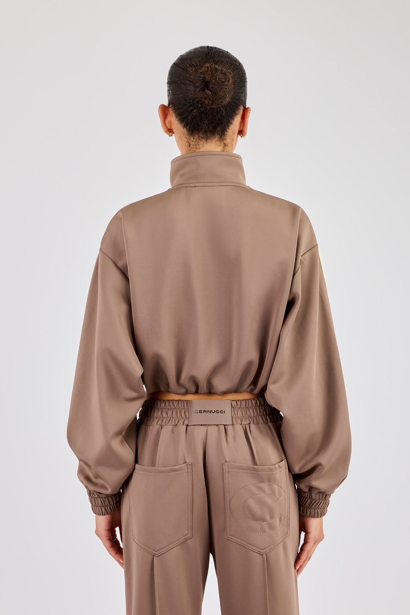 Taping Cropped Funnel Neck Jacket - Taupe