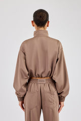 Taping Cropped Funnel Neck Jacket - Taupe