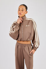 Taping Cropped Funnel Neck Jacket - Taupe