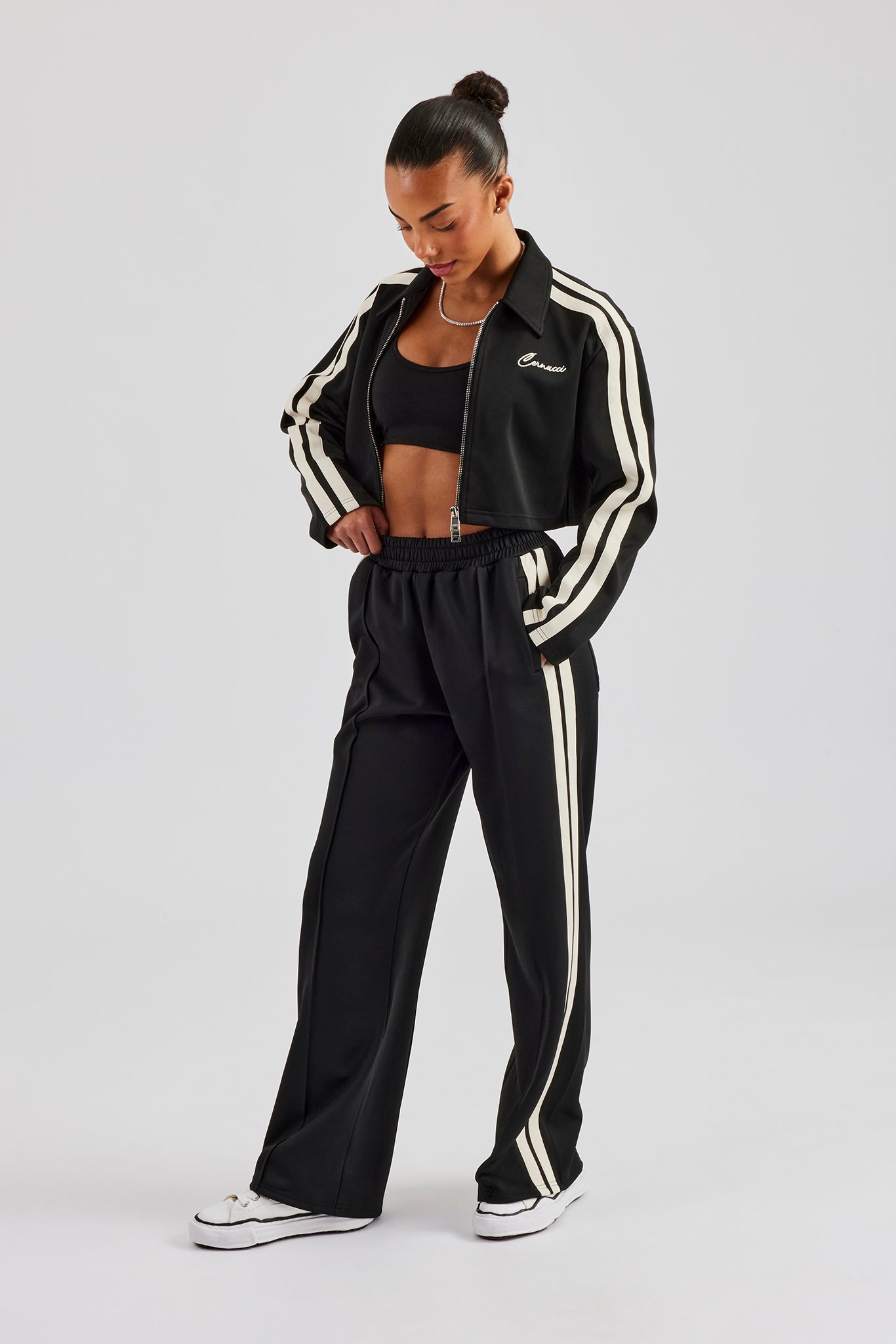Cropped Harrington Taping Tracksuit - Black | Womens Sets | Shop