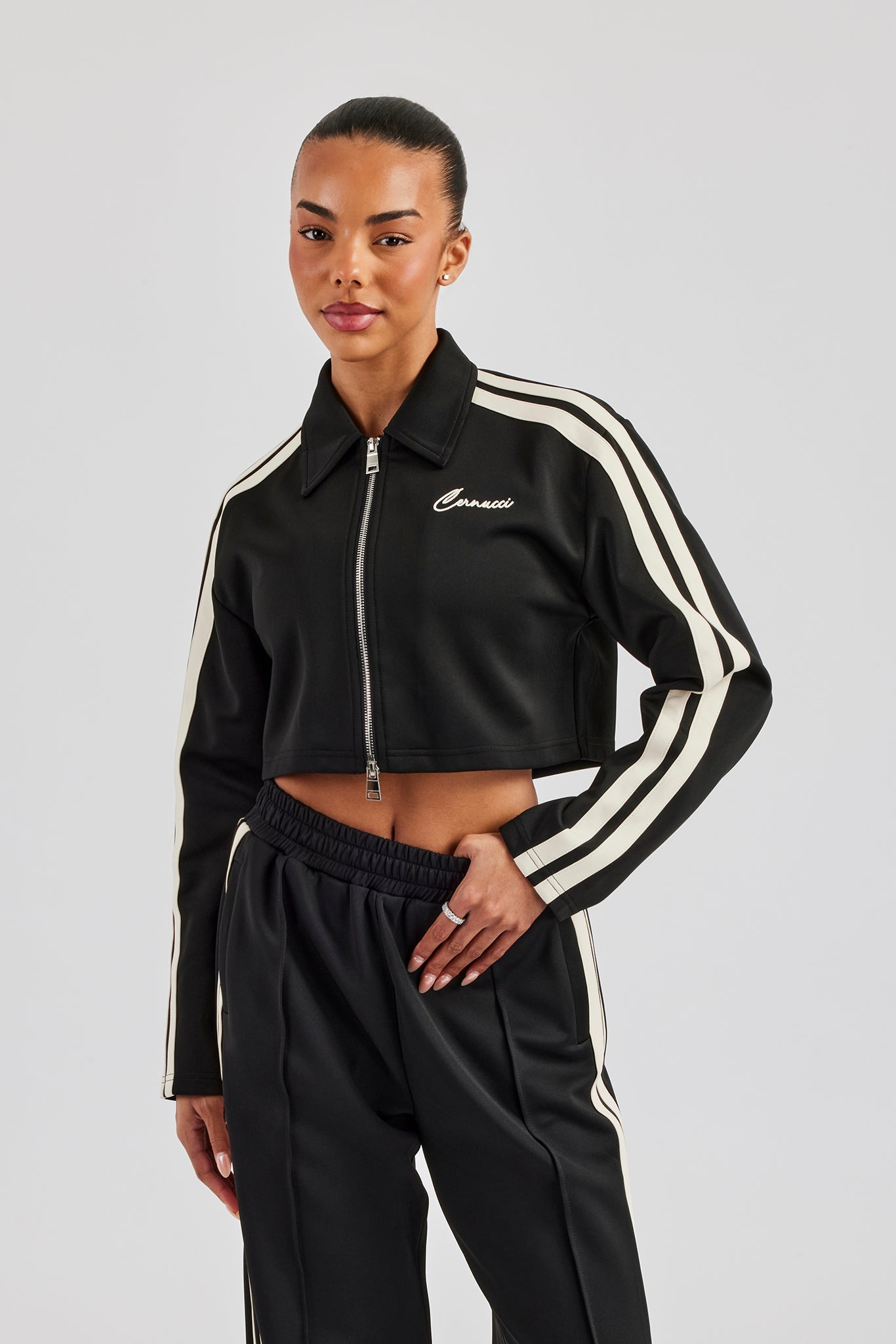 Taping Cropped Harrington Jacket - Black | Womens Outerwear | Shop