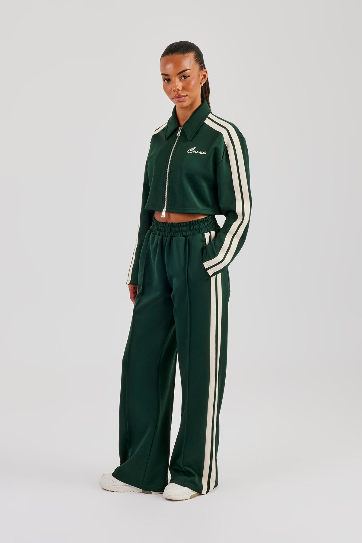 Taping Cropped Harrington Jacket & Track Pant - Bottle Green 