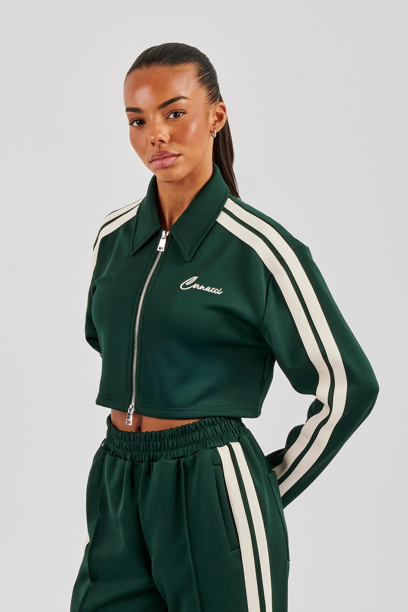 Taping Cropped Harrington Jacket - Bottle Green