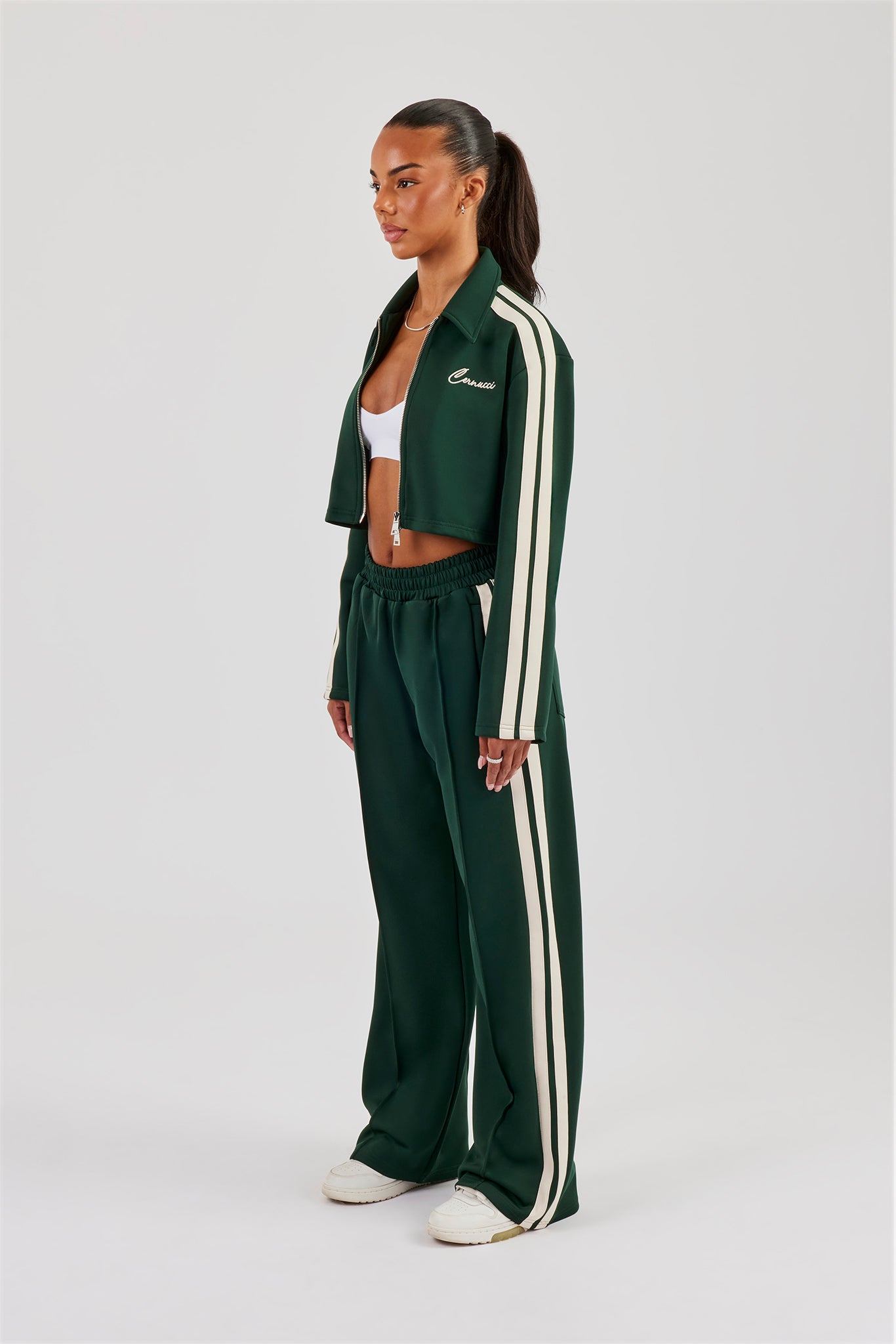 Taping Cropped Harrington Jacket & Track Pant - Bottle Green