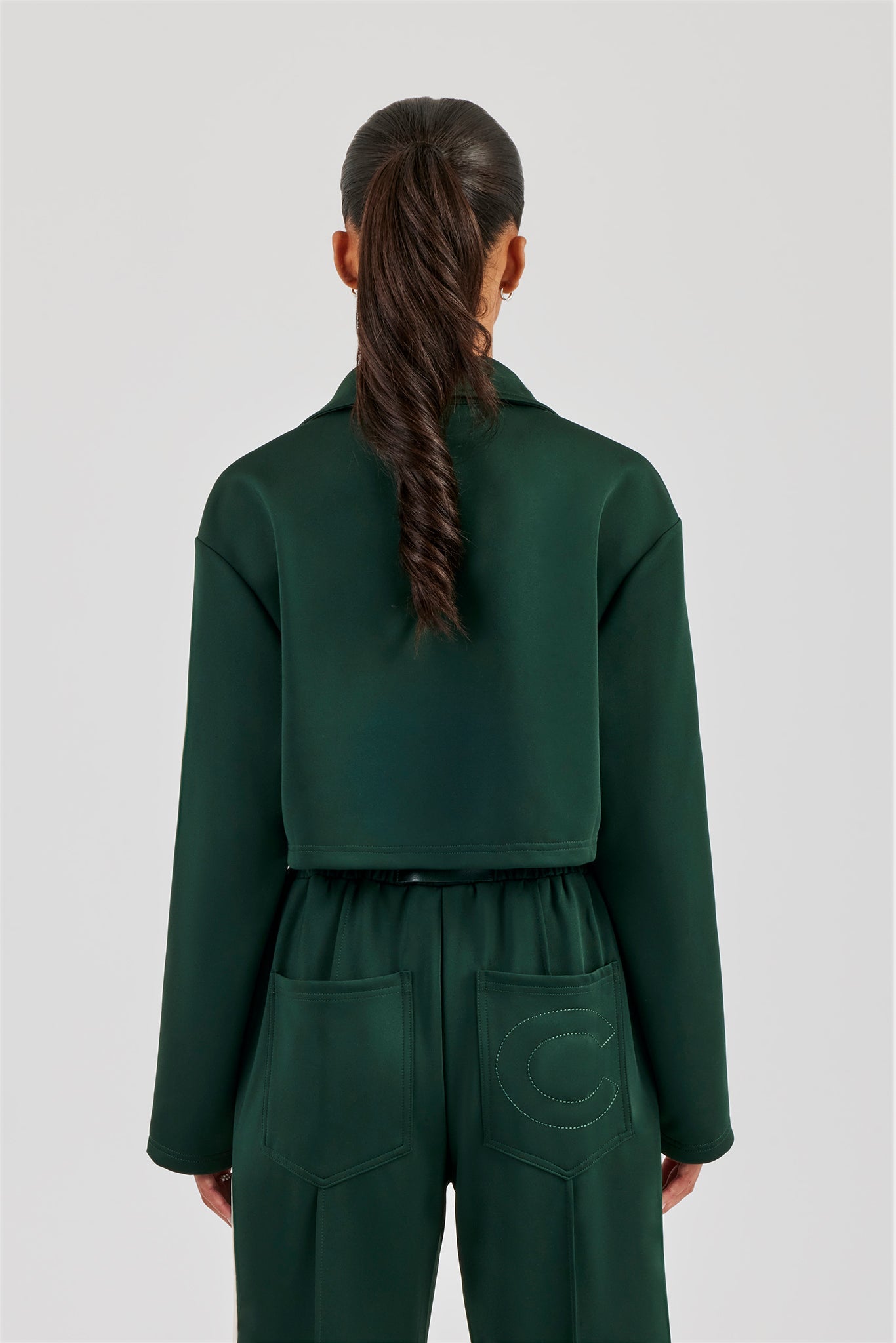 Taping Cropped Harrington Jacket - Bottle Green