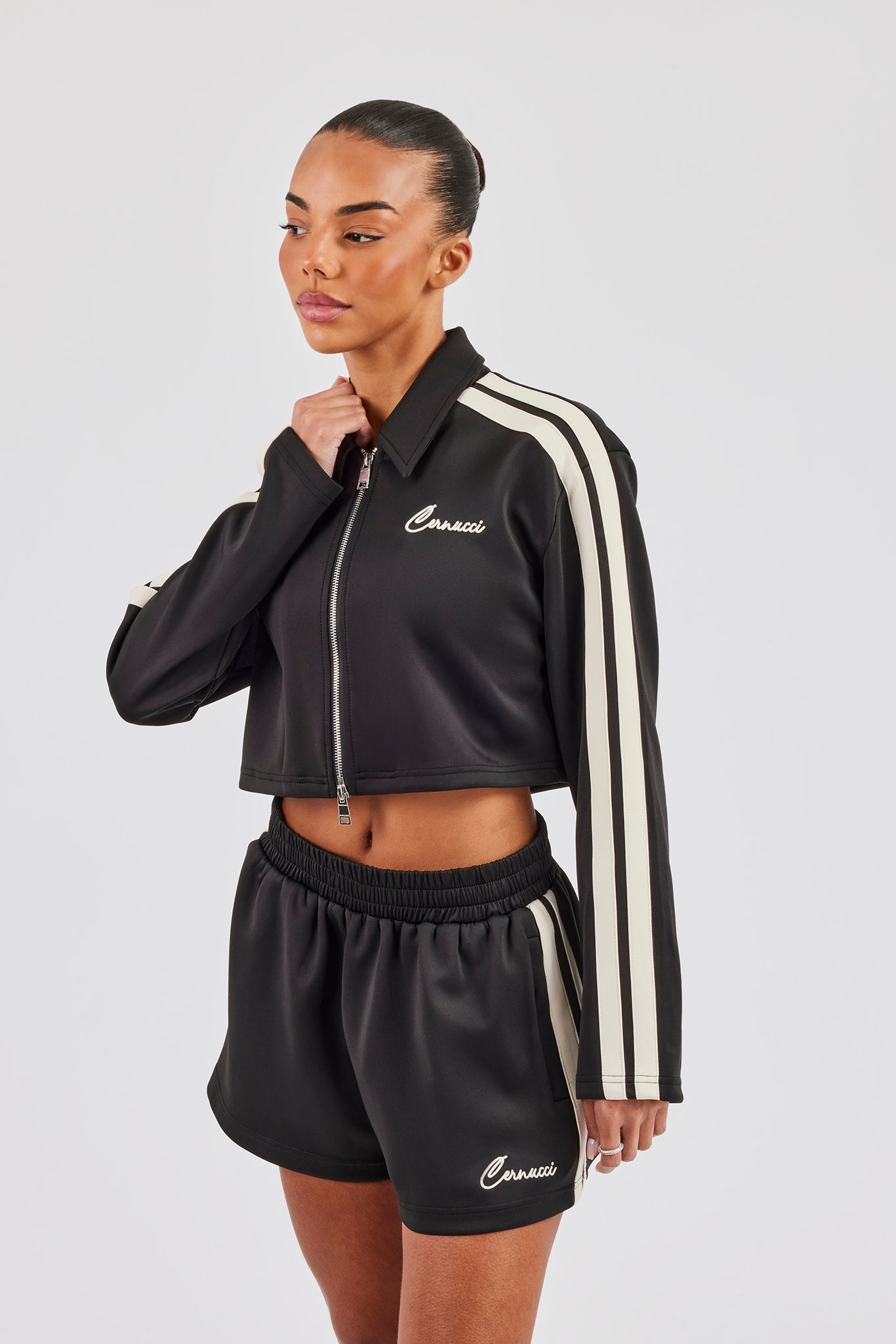 Taping Cropped Harrington Jacket & Taping Short - Black