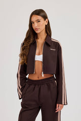 Mocha Taping Cropped Harrington Jacket - Chocolate