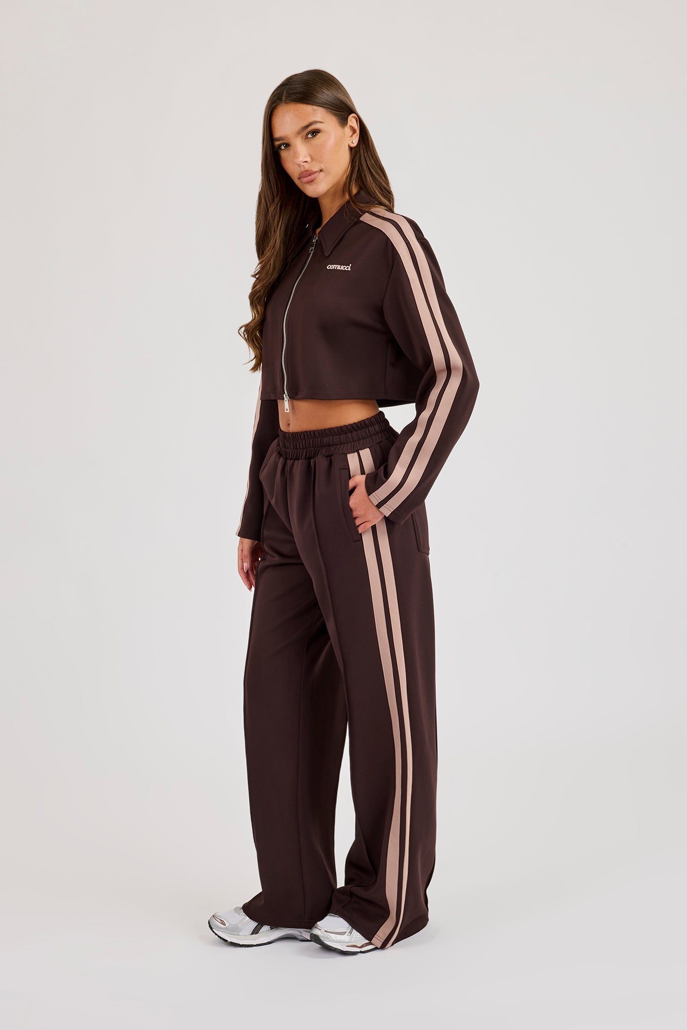 Mocha Taping Cropped Harrington Jacket - Chocolate