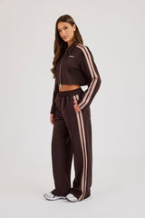 Mocha Taping Cropped Harrington Jacket & Wide Leg Track Pant - Mocha
